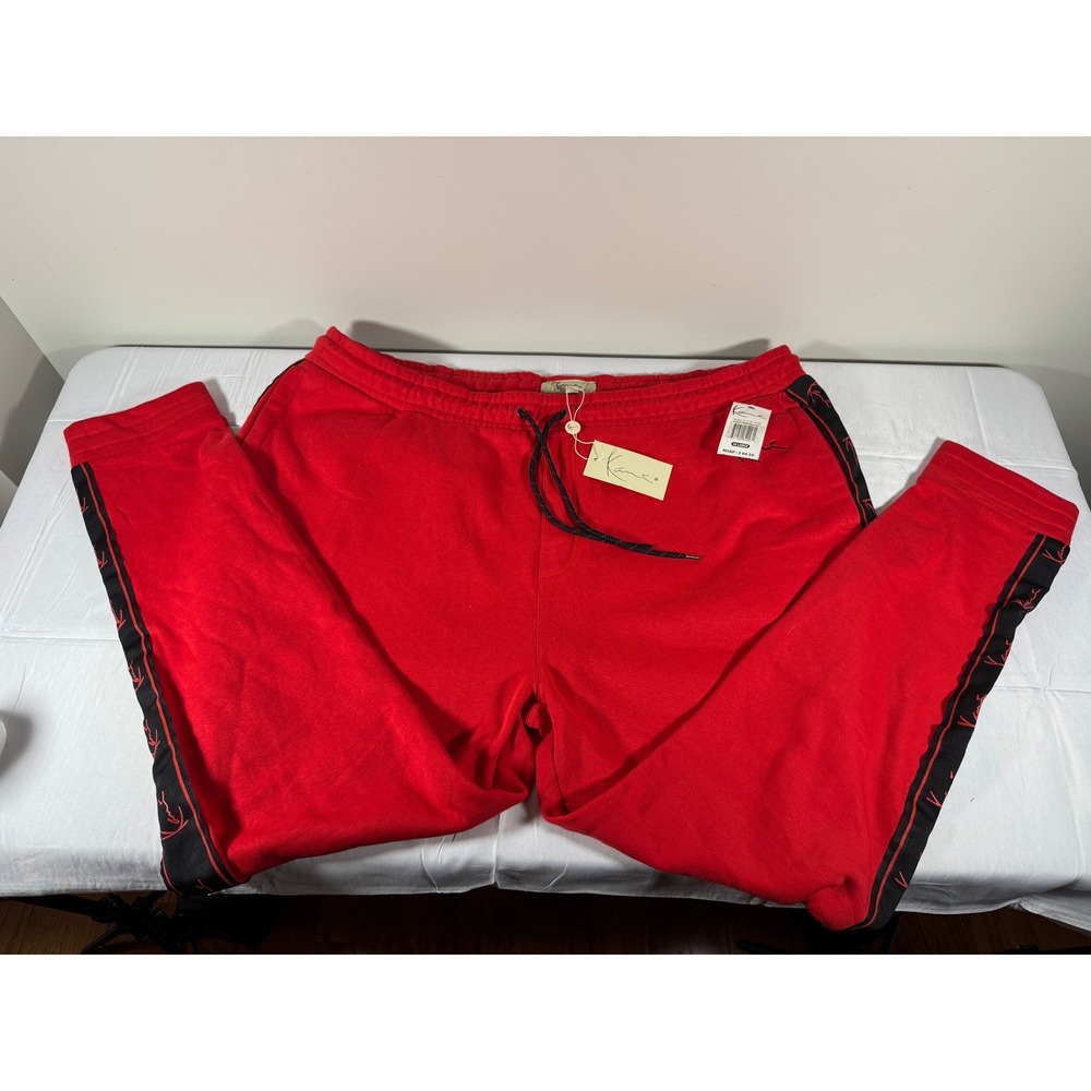 NWT Karl Kani Mens Red Black Signature Tape Logo Sweatpants Joggers 4XL